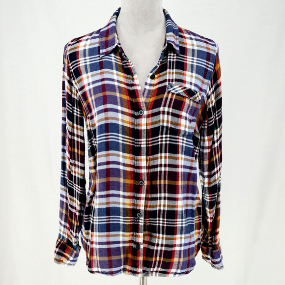 Lucky Brand Tops - Lucky Brand Top Womens Small Blue White Plaid Flannel Blouse High Low Cowgirl